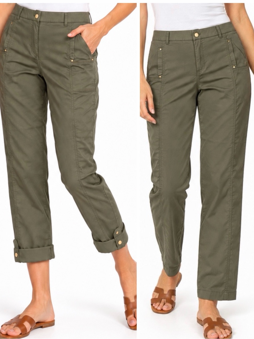 CHICO’S Stretchy Lightweight Olive Green Cropped Utility Ankle Pants — LHP